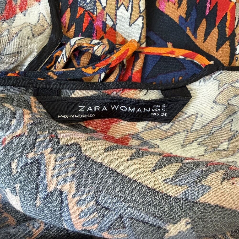 Zara Woman Small Southwestern Aztec Lightweight Midi Dress Boho Western Cowgirl - Picture 9 of 12
